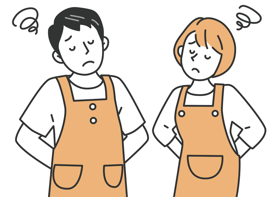 悩んでいる男女の店員